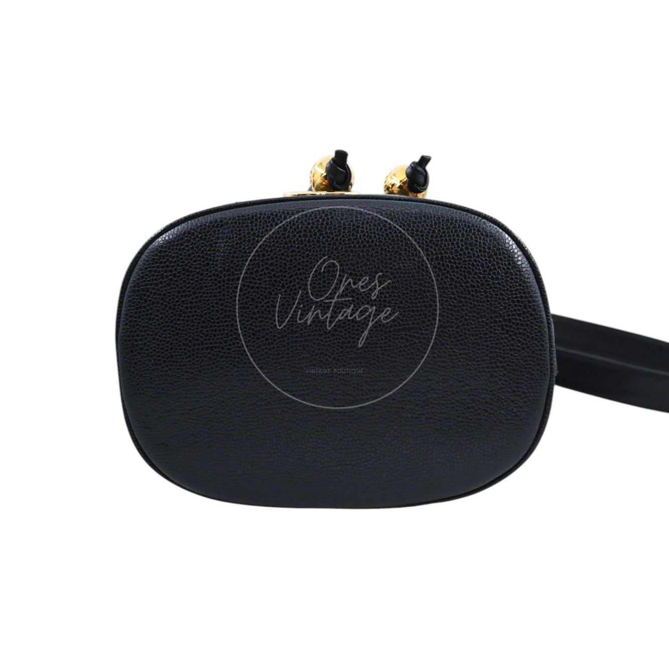 [Pre-owned] Chanel Vintage CC Mark Black Caviar Drawstring Bucket Bag