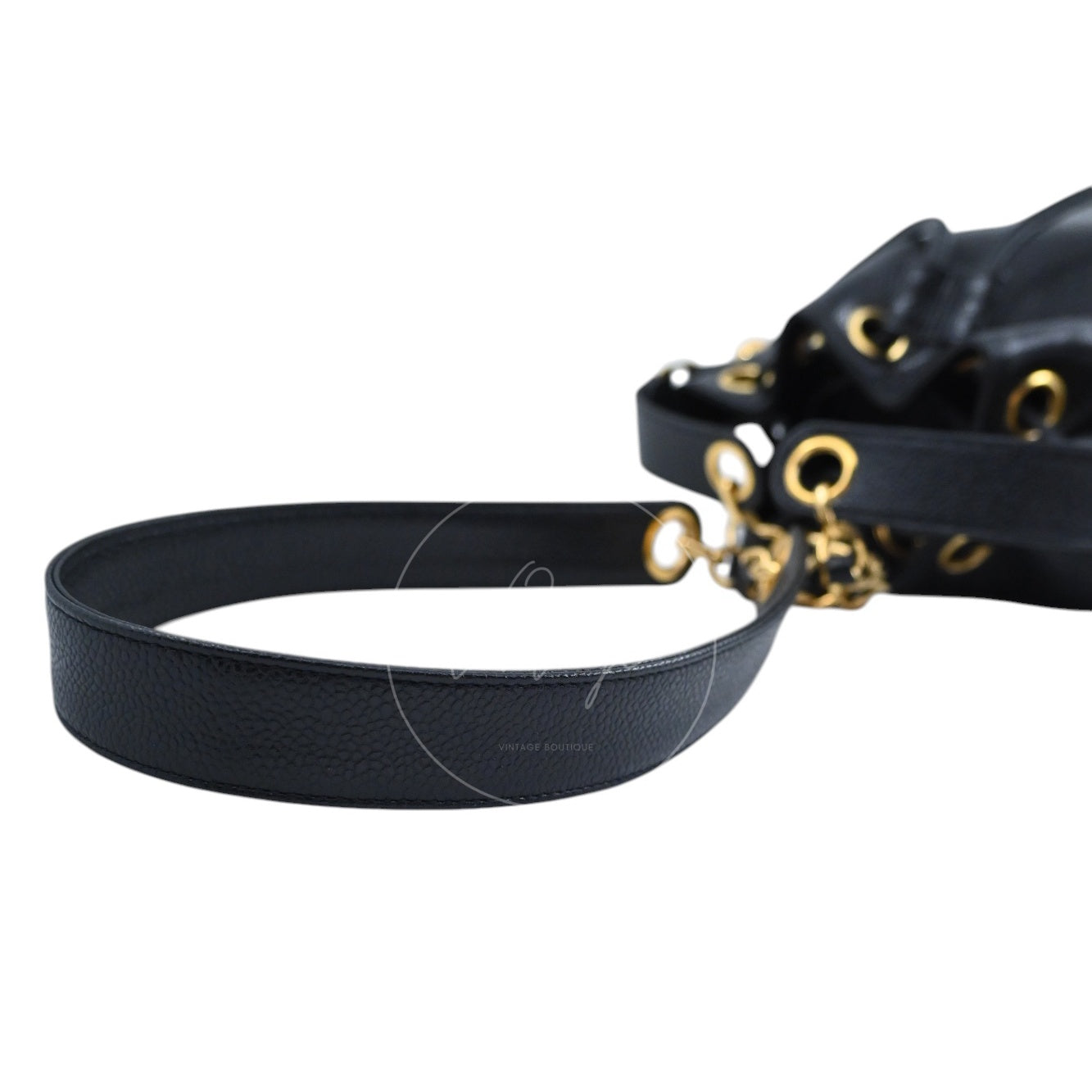 [Pre-owned] Chanel Vintage CC Mark Black Caviar Drawstring Bucket Bag