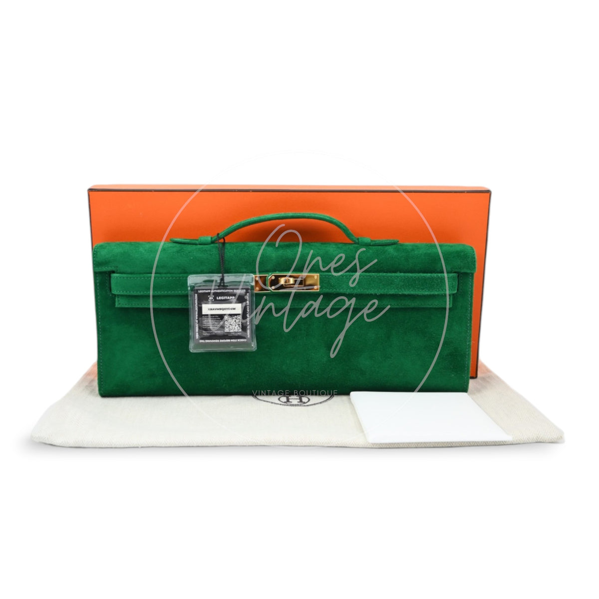 Hermes Kelly Cut Veau Doblis Suede GHW Green Stamp B