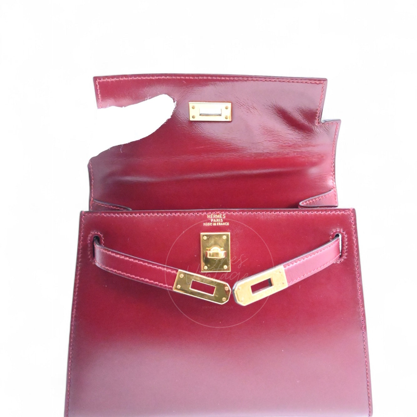 [Pre-owned]Hermes Vintage Mini Kelly Rouge H Box GHW Stamp Circle U