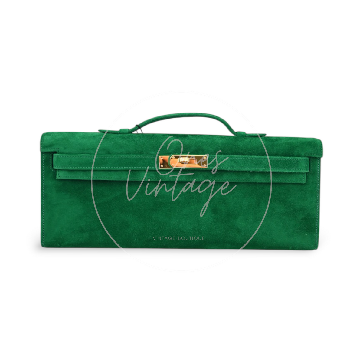 Hermes Kelly Cut Veau Doblis Suede GHW Green Stamp B