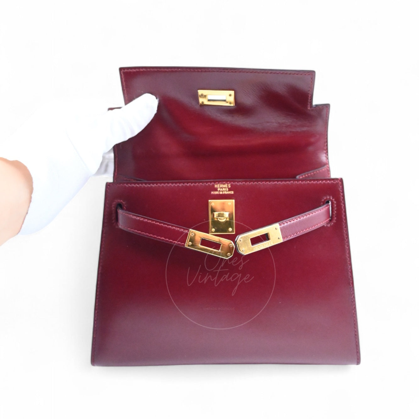 [Pre-owned]Hermes Vintage Mini Kelly Rouge H Box GHW Stamp Circle U