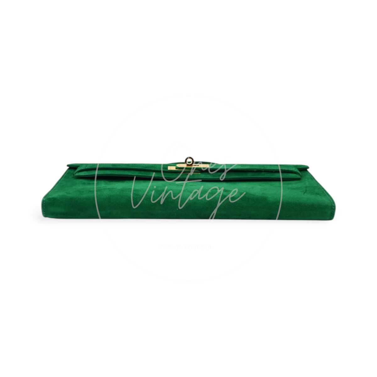 Hermes Kelly Cut Veau Doblis Suede GHW Green Stamp B