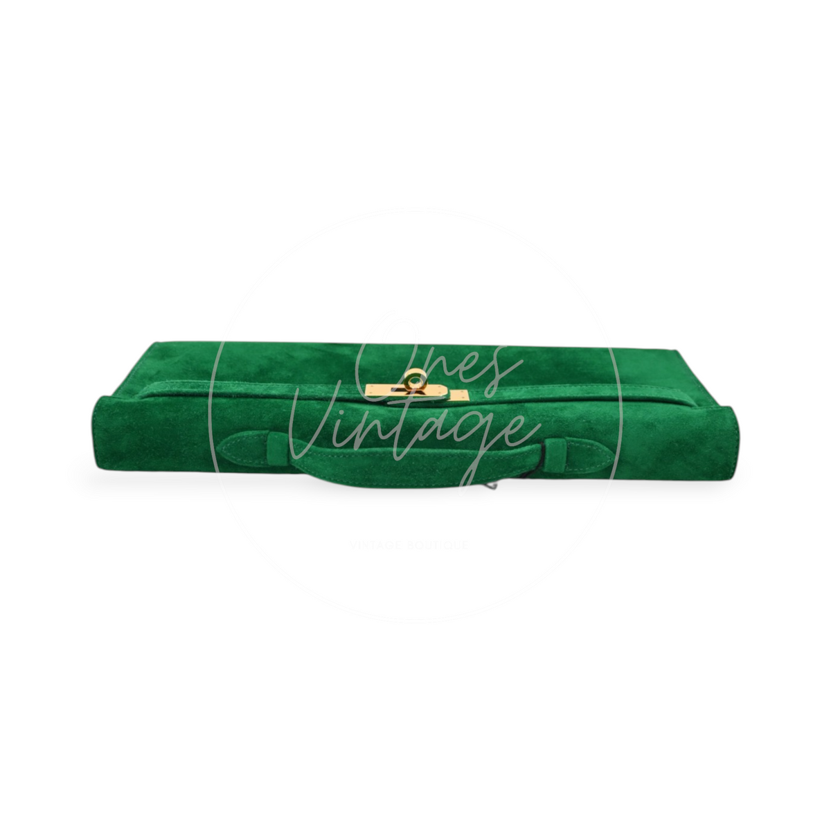 Hermes Kelly Cut Veau Doblis Suede GHW Green Stamp B