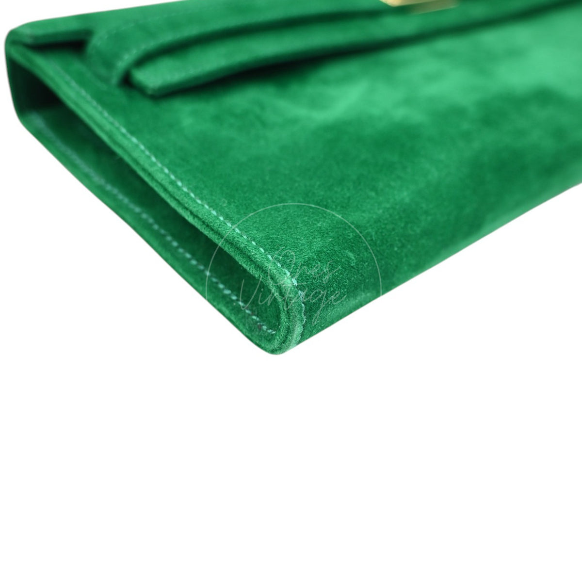 Hermes Kelly Cut Veau Doblis Suede GHW Green Stamp B