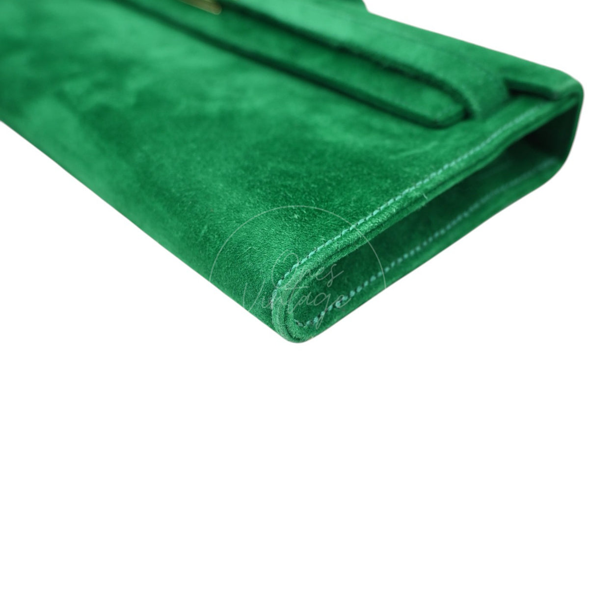 Hermes Kelly Cut Veau Doblis Suede GHW Green Stamp B