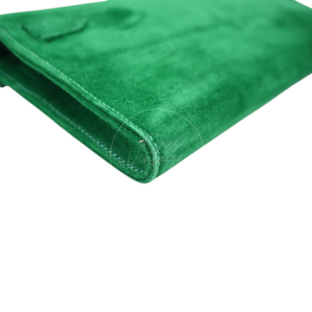 Hermes Kelly Cut Veau Doblis Suede GHW Green Stamp B
