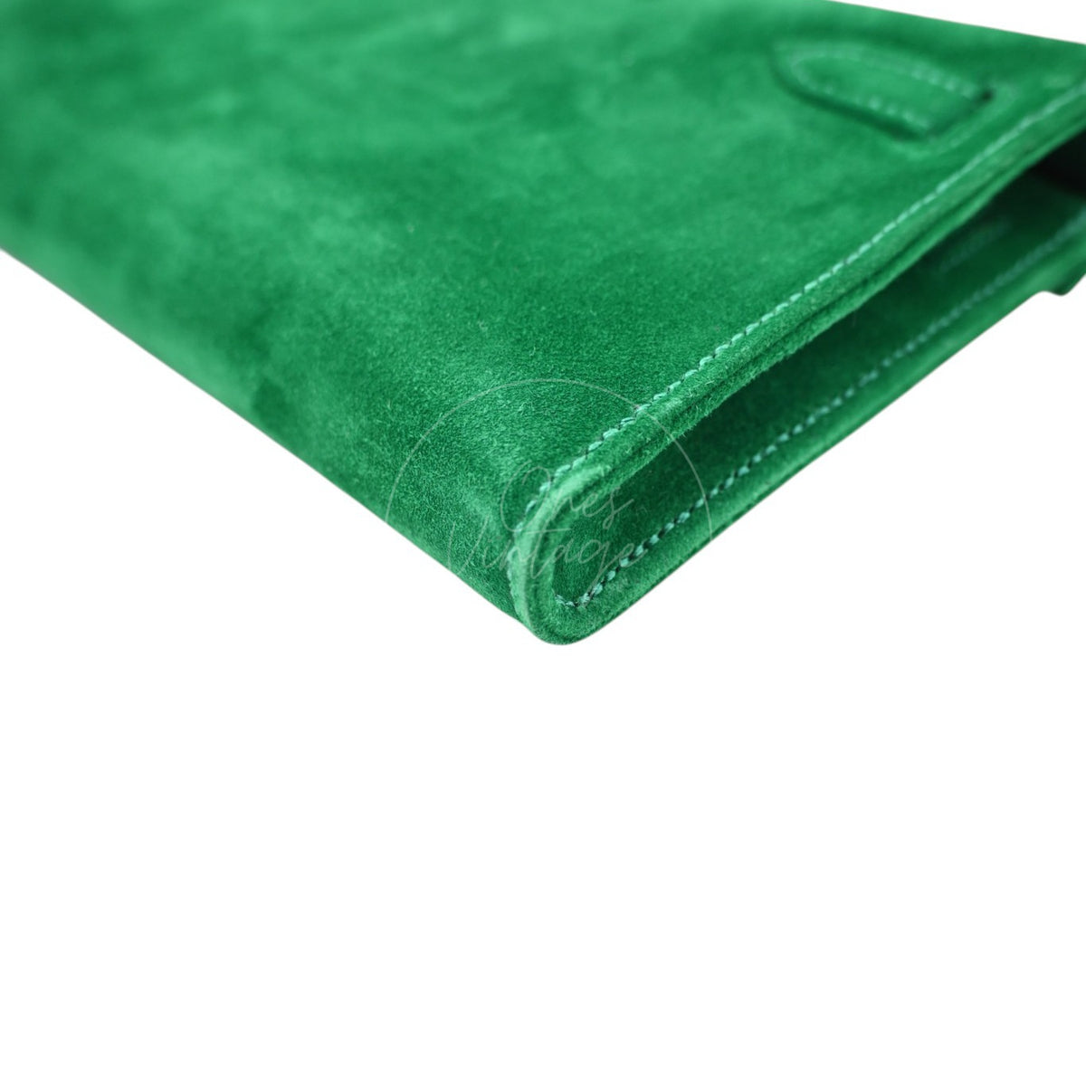 Hermes Kelly Cut Veau Doblis Suede GHW Green Stamp B