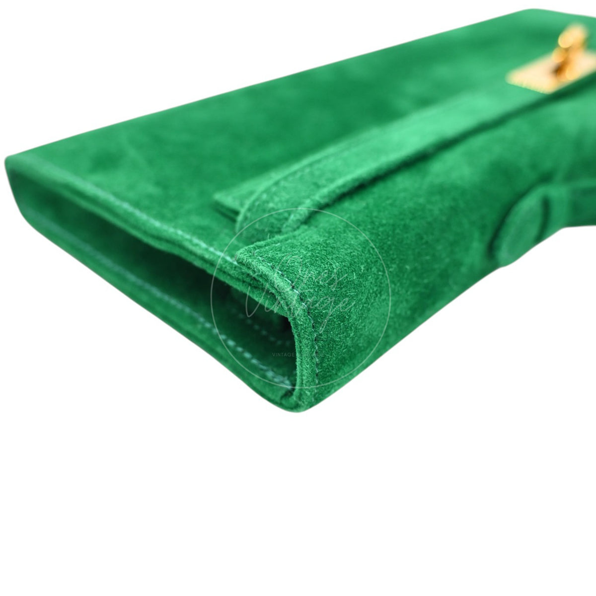 Hermes Kelly Cut Veau Doblis Suede GHW Green Stamp B