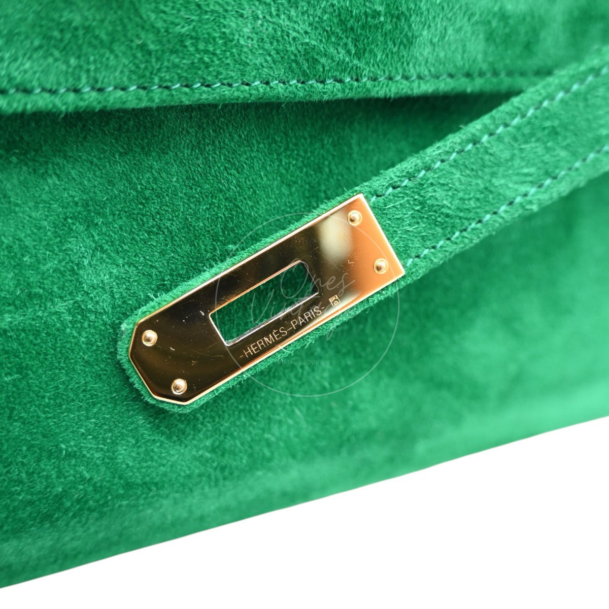 Hermes Kelly Cut Veau Doblis Suede GHW Green Stamp B