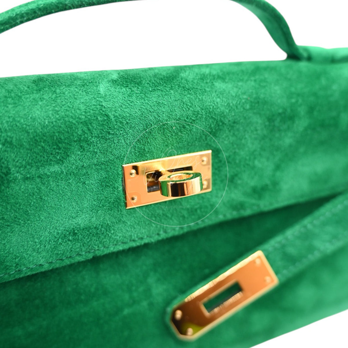 Hermes Kelly Cut Veau Doblis Suede GHW Green Stamp B