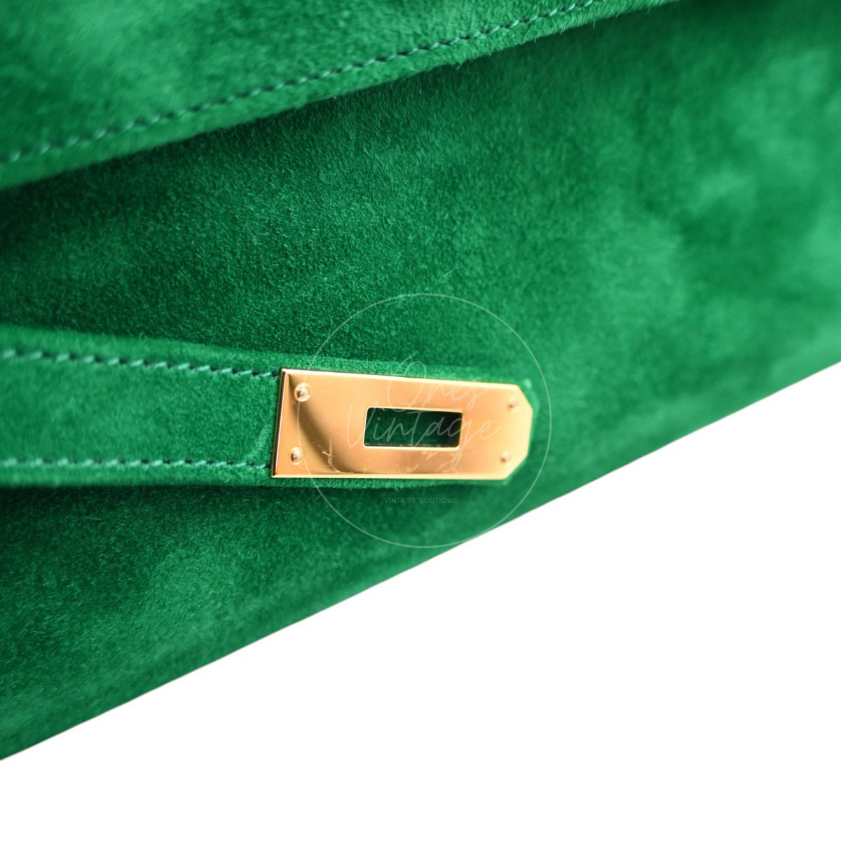 Hermes Kelly Cut Veau Doblis Suede GHW Green Stamp B