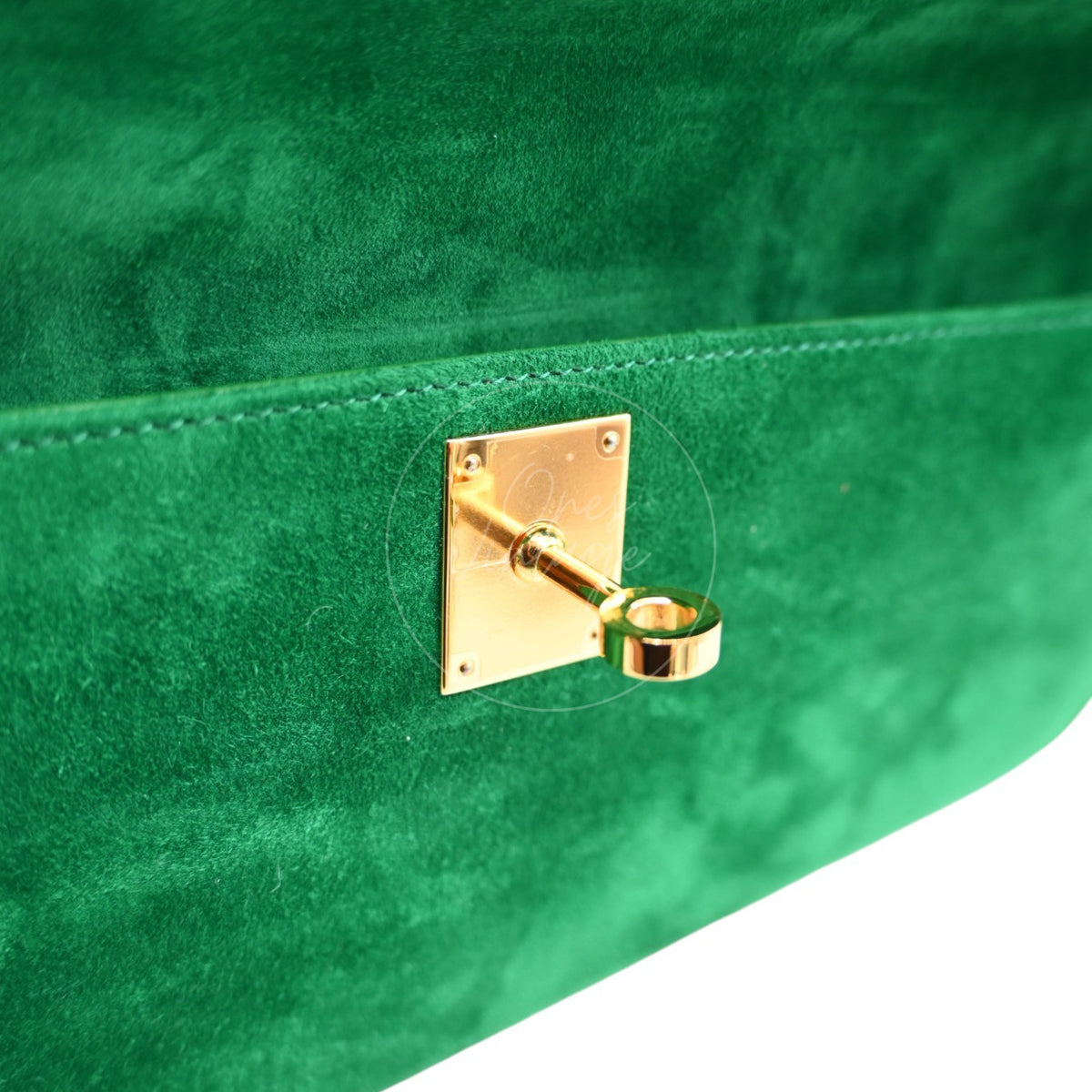 Hermes Kelly Cut Veau Doblis Suede GHW Green Stamp B