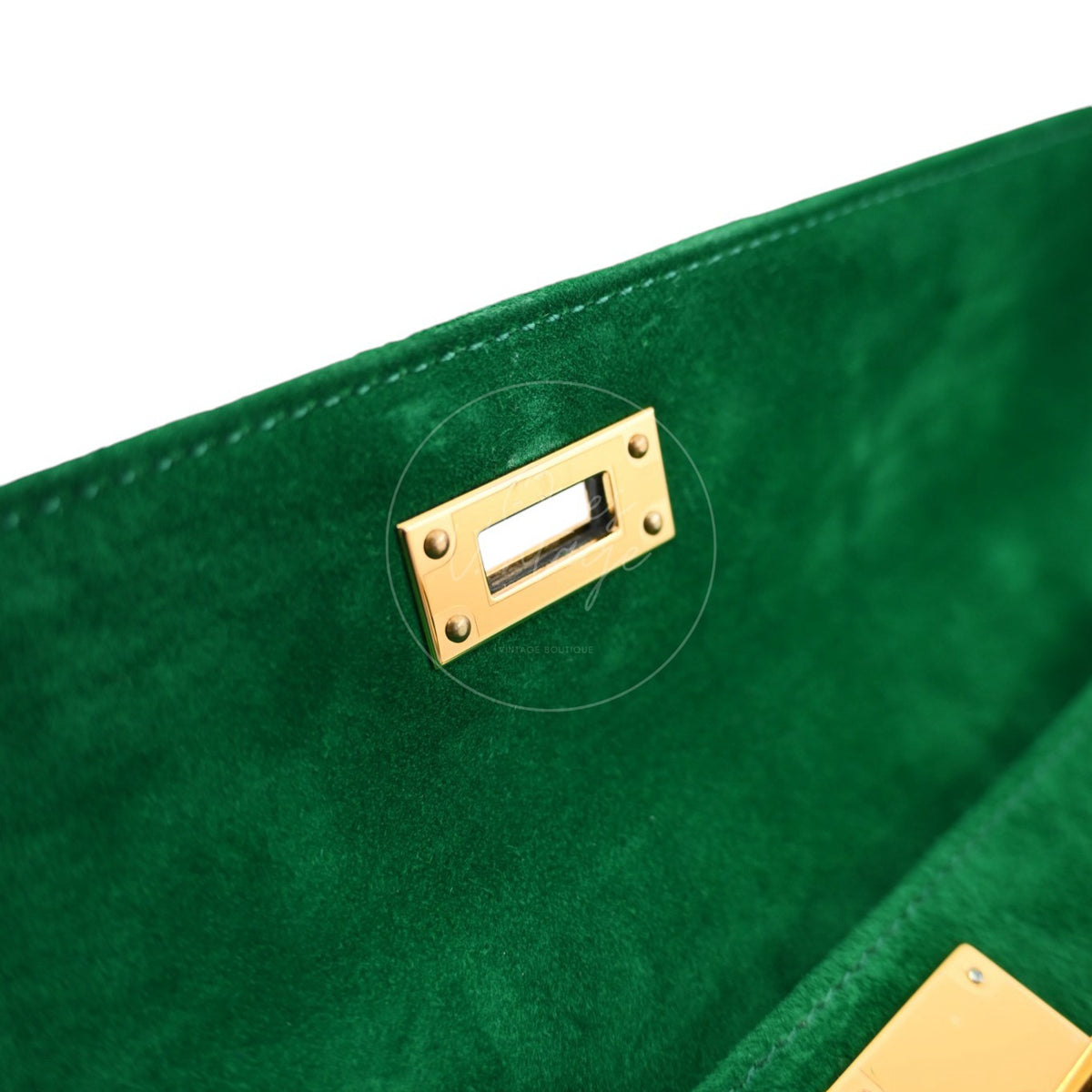 Hermes Kelly Cut Veau Doblis Suede GHW Green Stamp B