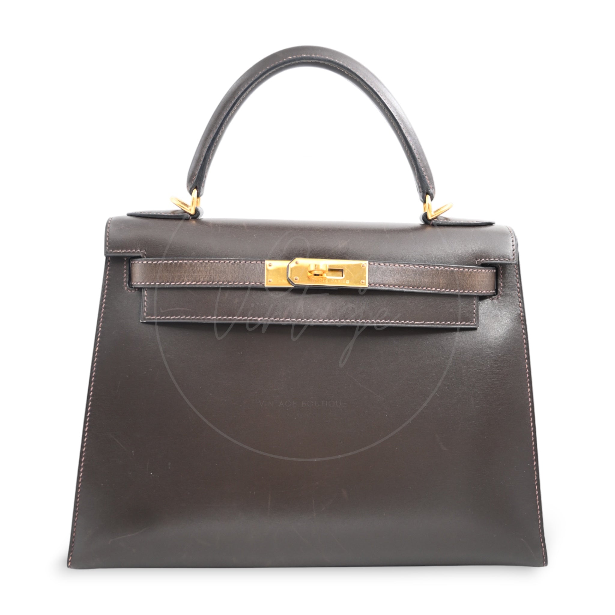 [Pre-owned]Hermes Kelly 28 Choco Ebene Box Sellier GHW Square D