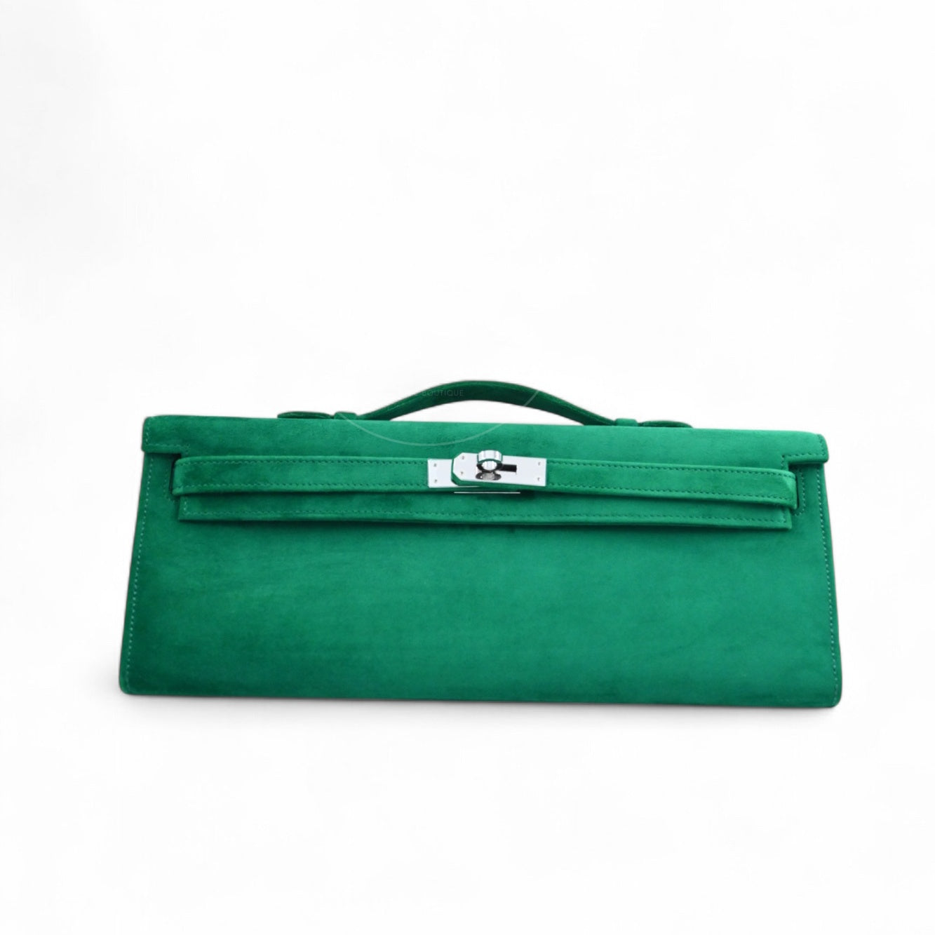 [Unused] Hermes Kelly Cut Clutch Green Suede PHW Stamp B