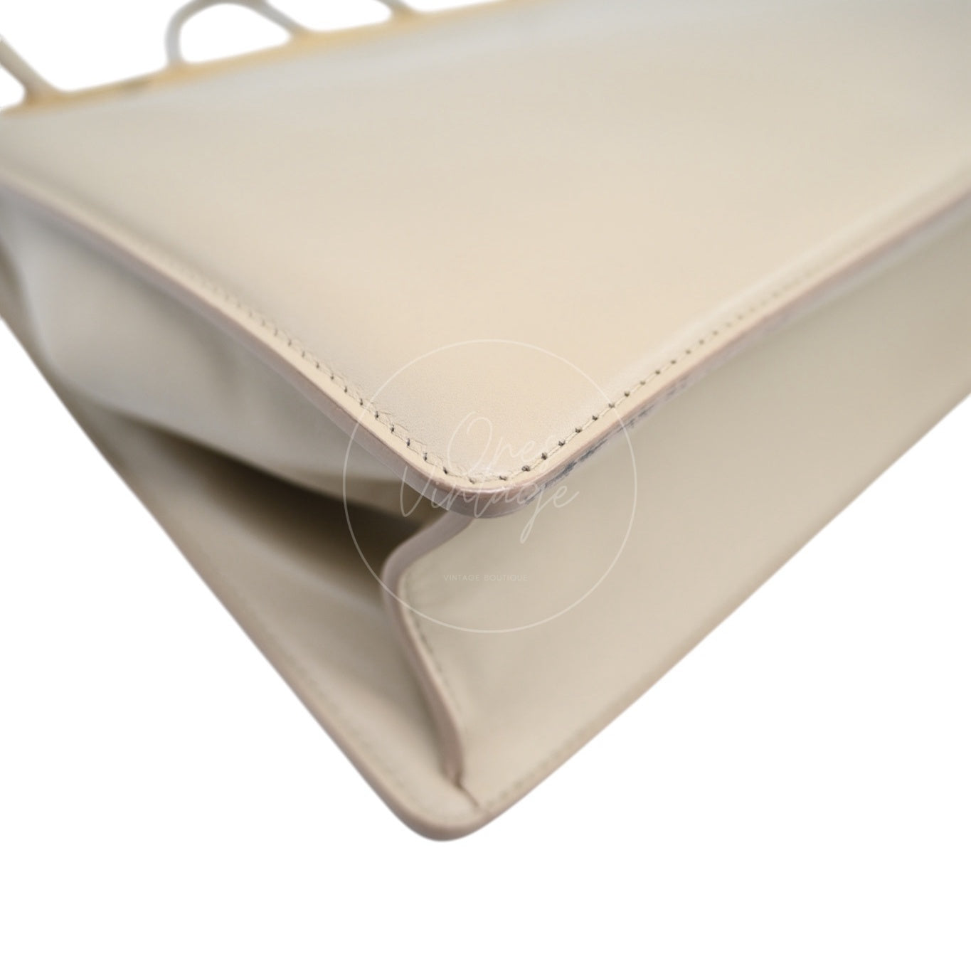 Celine Clasp Leather Handbag GHW Beige F-GM-1158