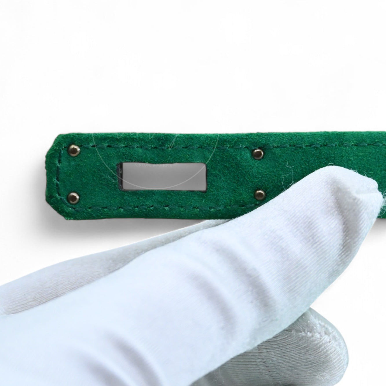 [Unused] Hermes Kelly Cut Clutch Green Suede PHW Stamp B
