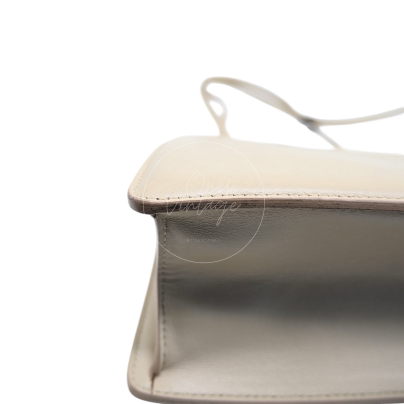 Celine Clasp Leather Handbag GHW Beige F-GM-1158