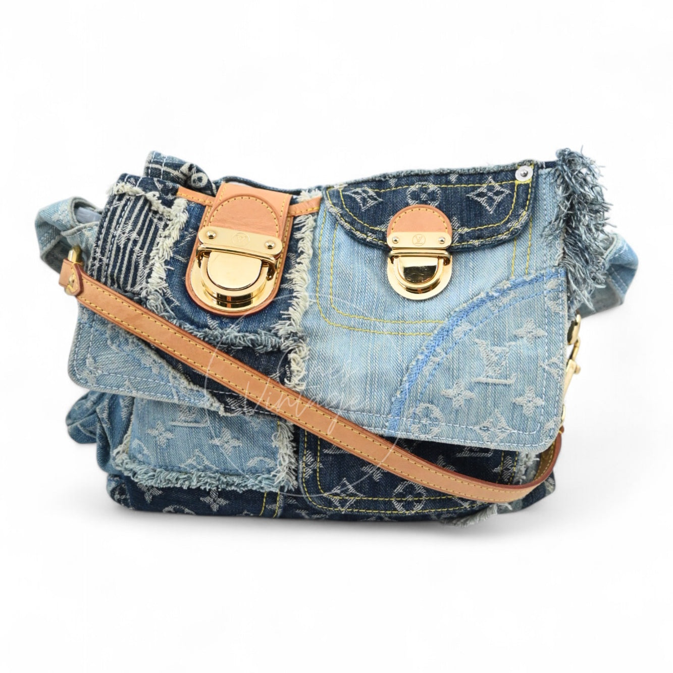 [Pre-owned] Louis Vuitton M95374 Monogram Denim Posty Patchwork Shoulder Bag