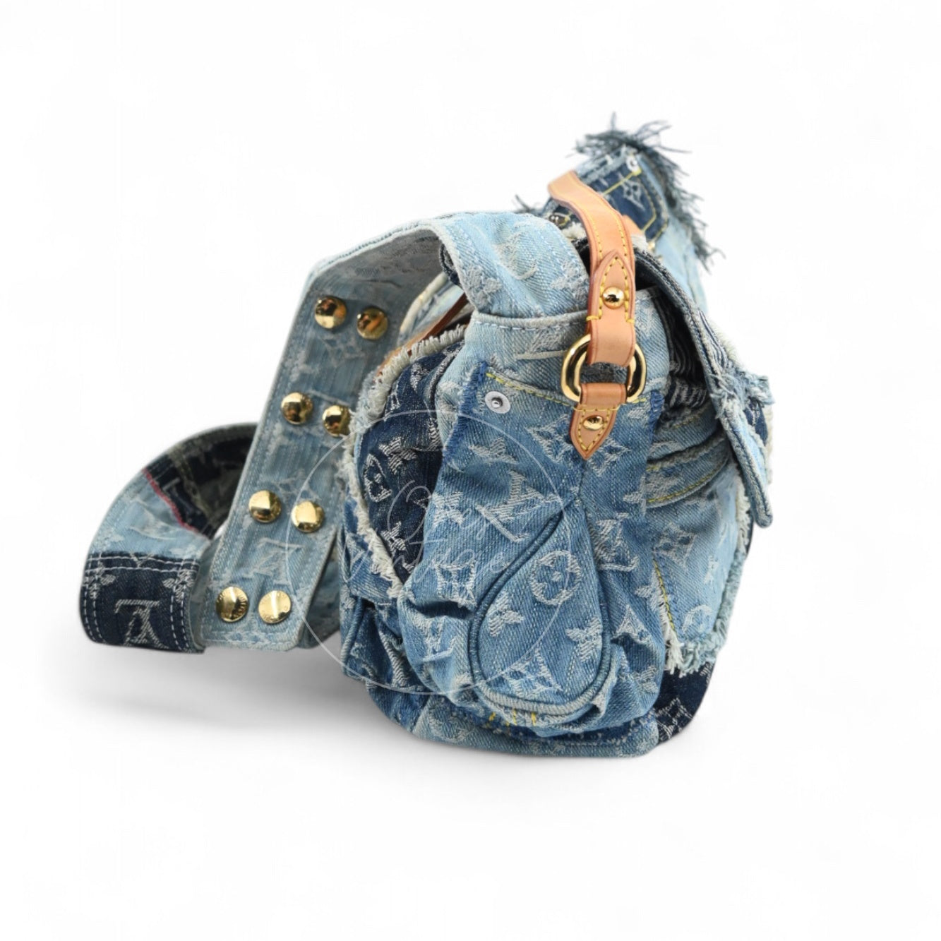 [Pre-owned] Louis Vuitton M95374 Monogram Denim Posty Patchwork Shoulder Bag