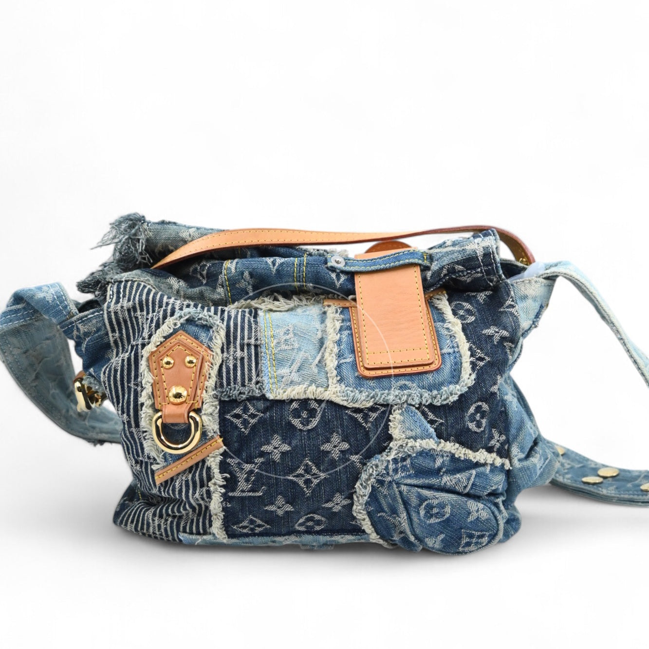 [Pre-owned] Louis Vuitton M95374 Monogram Denim Posty Patchwork Shoulder Bag