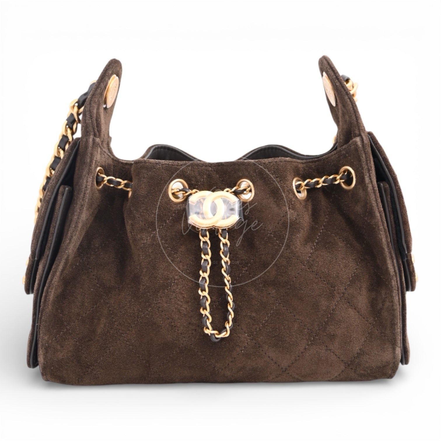 [Unused] Chanel Mini Suede Calfskin 25 Gold Metal  Dark Brown Handbag