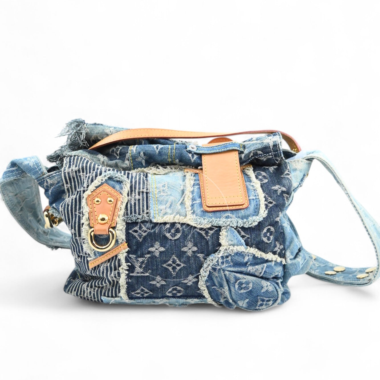 [Pre-owned] Louis Vuitton M95374 Monogram Denim Posty Patchwork Shoulder Bag