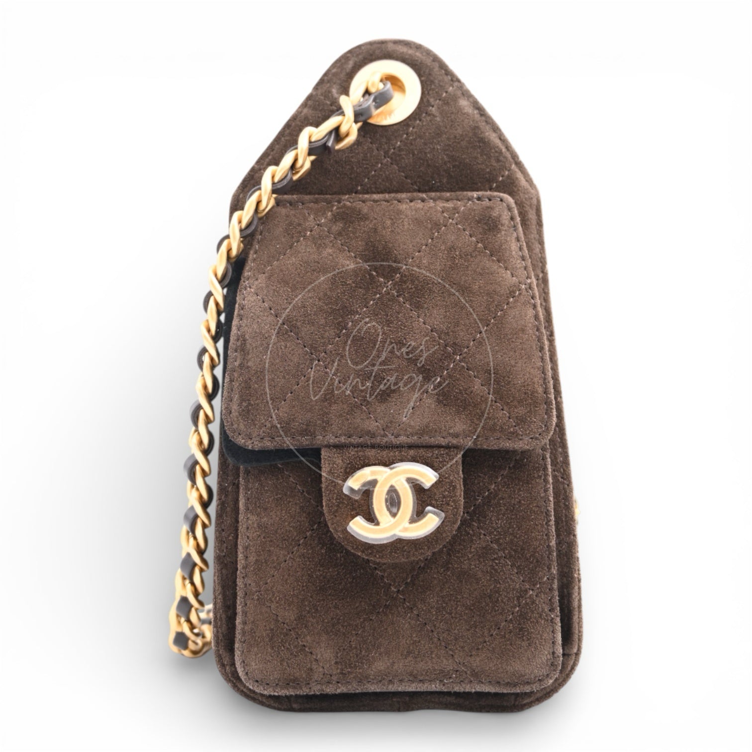 [Unused] Chanel Mini Suede Calfskin 25 Gold Metal  Dark Brown Handbag