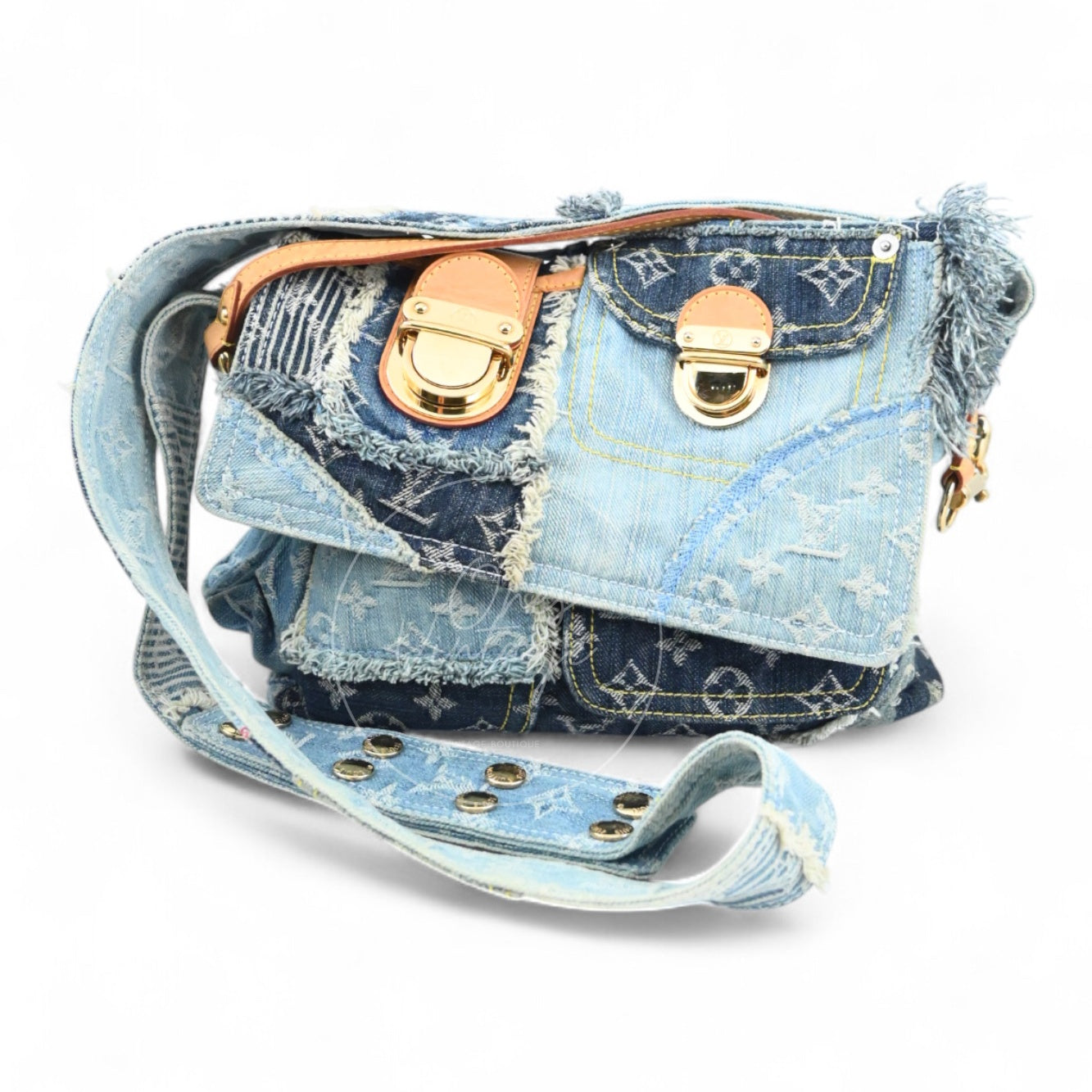 [Pre-owned] Louis Vuitton M95374 Monogram Denim Posty Patchwork Shoulder Bag