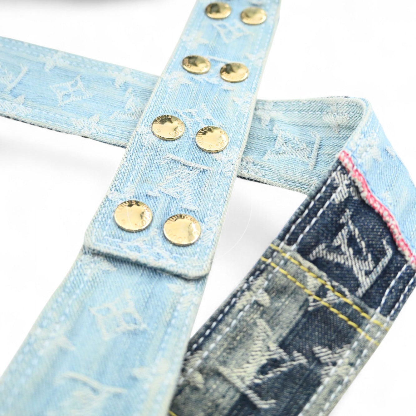 [Pre-owned] Louis Vuitton M95374 Monogram Denim Posty Patchwork Shoulder Bag
