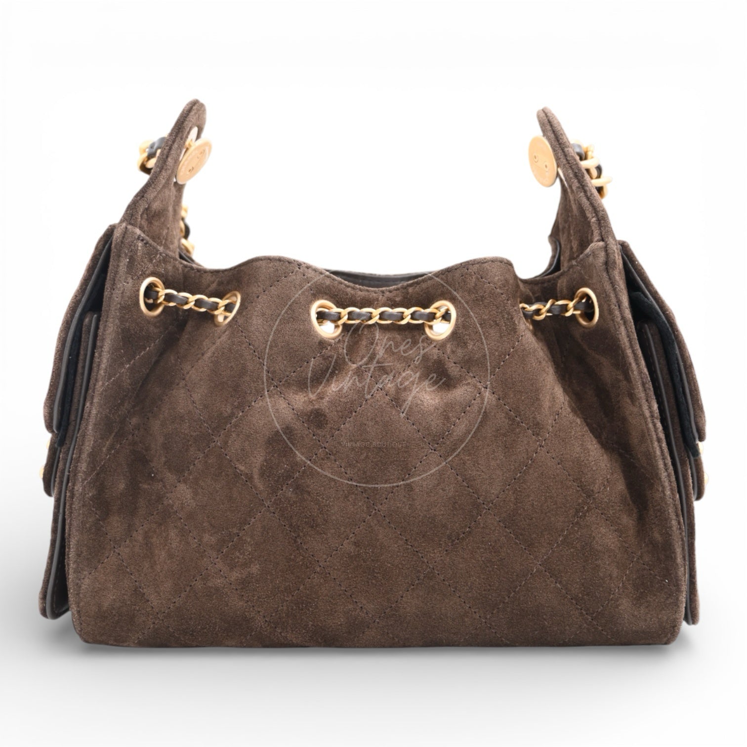 [Unused] Chanel Mini Suede Calfskin 25 Gold Metal  Dark Brown Handbag