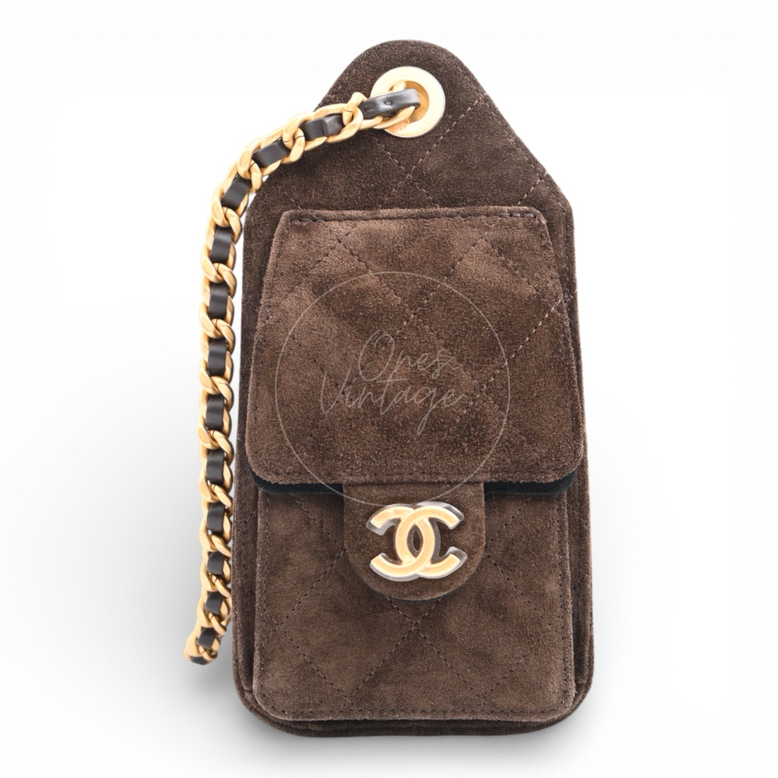 [Unused] Chanel Mini Suede Calfskin 25 Gold Metal  Dark Brown Handbag