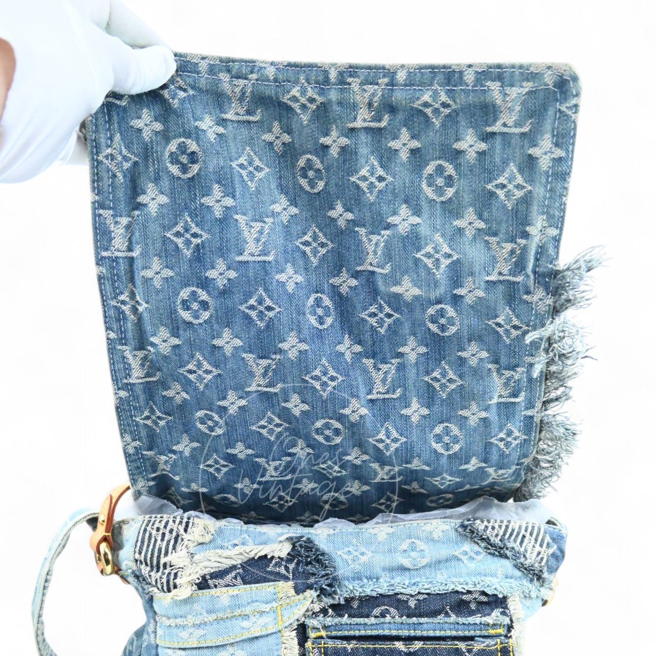 [Pre-owned] Louis Vuitton M95374 Monogram Denim Posty Patchwork Shoulder Bag