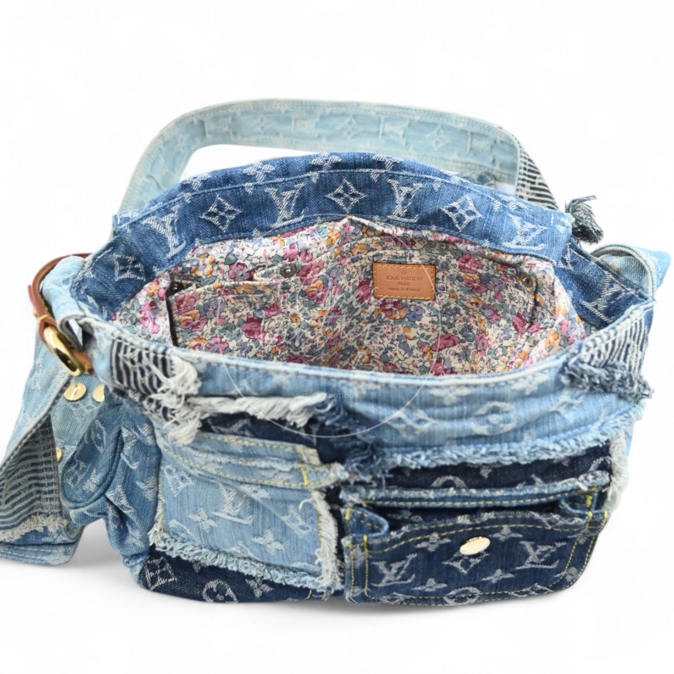 [Pre-owned] Louis Vuitton M95374 Monogram Denim Posty Patchwork Shoulder Bag