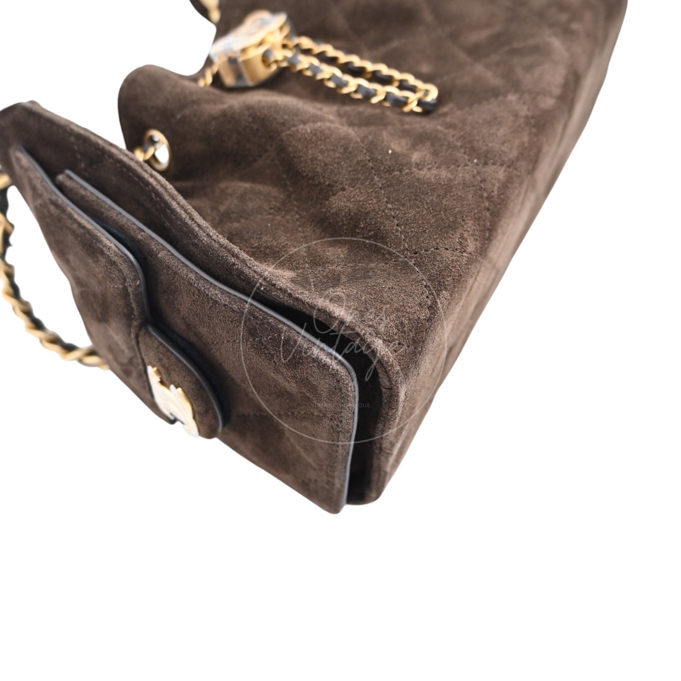 [Unused] Chanel Mini Suede Calfskin 25 Gold Metal  Dark Brown Handbag
