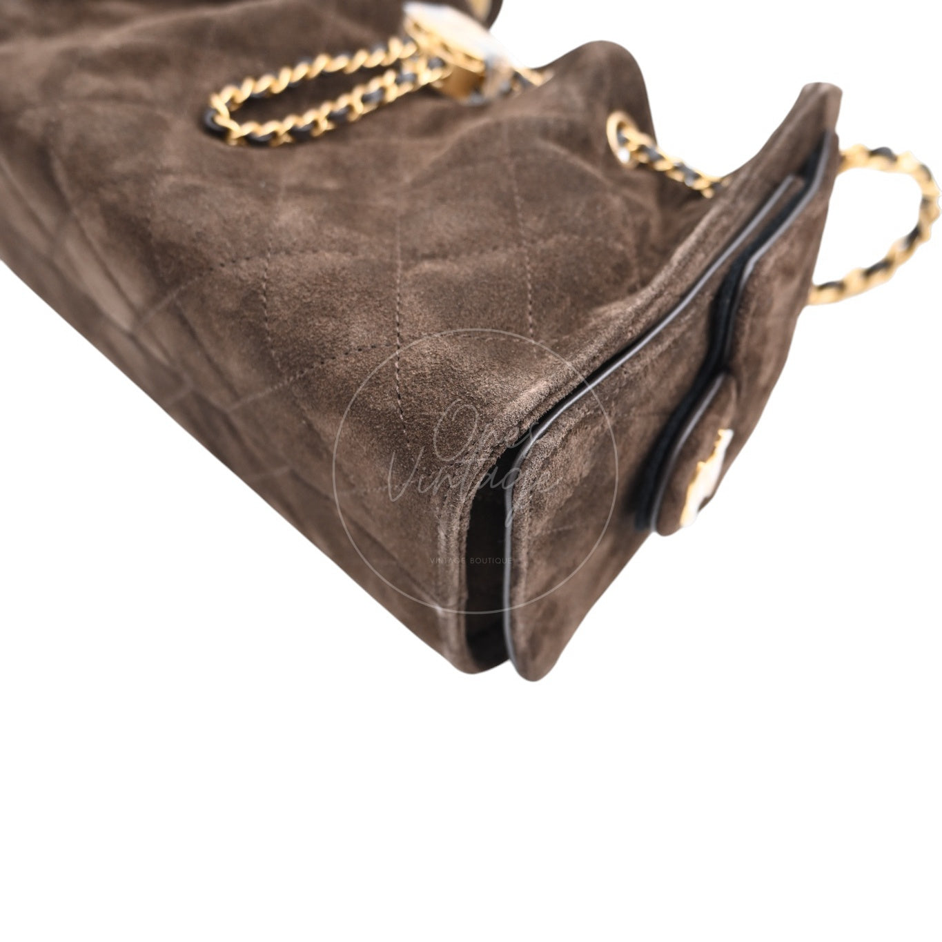 [Unused] Chanel Mini Suede Calfskin 25 Gold Metal  Dark Brown Handbag