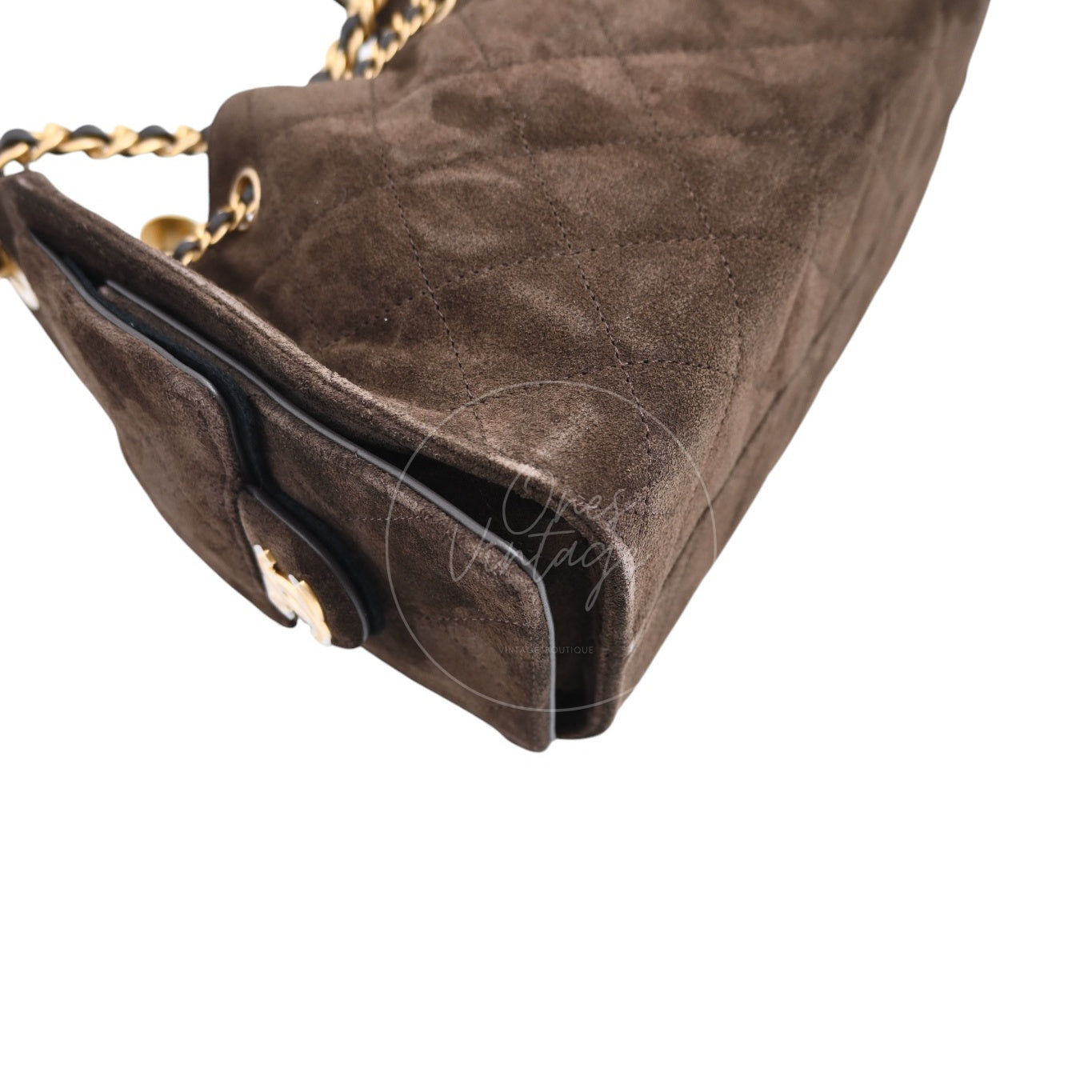 [Unused] Chanel Mini Suede Calfskin 25 Gold Metal  Dark Brown Handbag