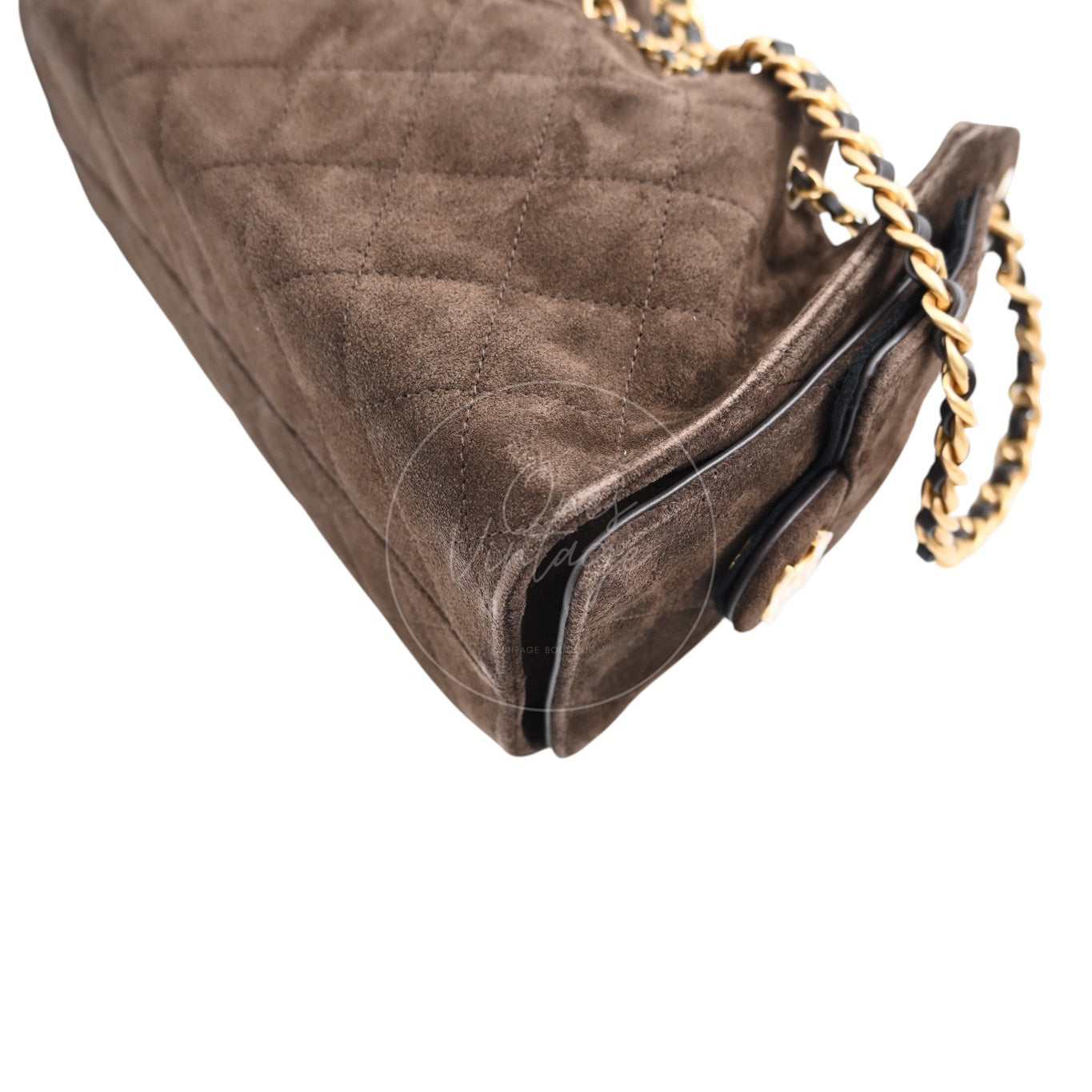 [Unused] Chanel Mini Suede Calfskin 25 Gold Metal  Dark Brown Handbag