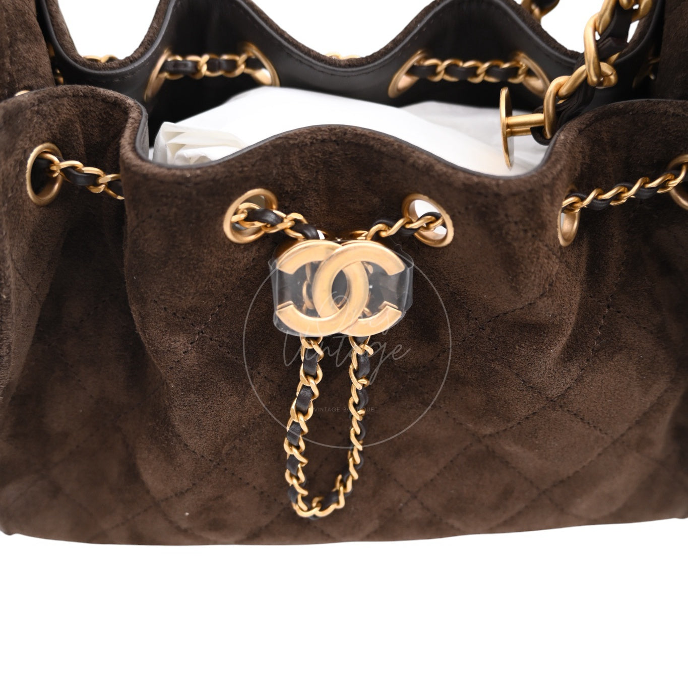 [Unused] Chanel Mini Suede Calfskin 25 Gold Metal  Dark Brown Handbag