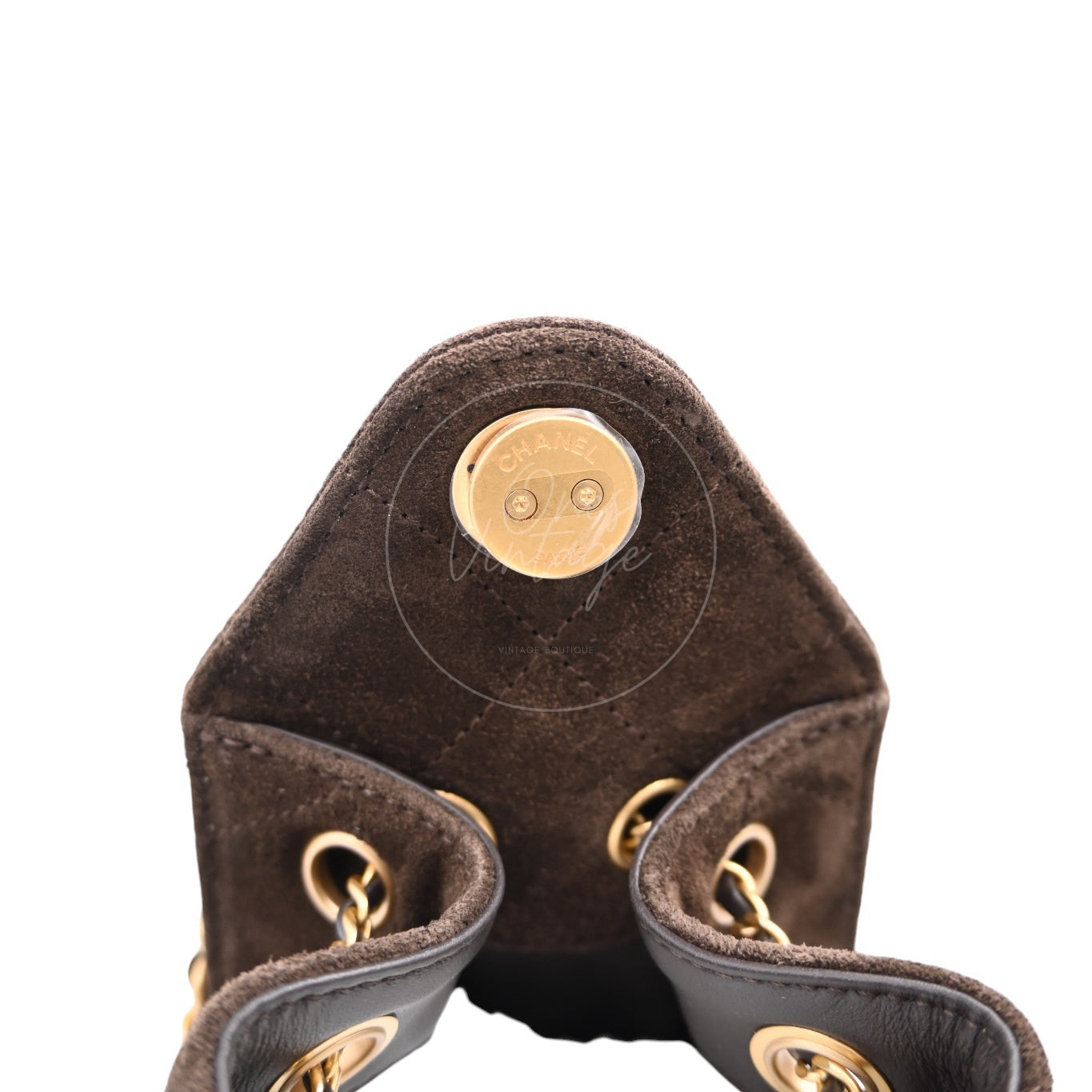 [Unused] Chanel Mini Suede Calfskin 25 Gold Metal  Dark Brown Handbag