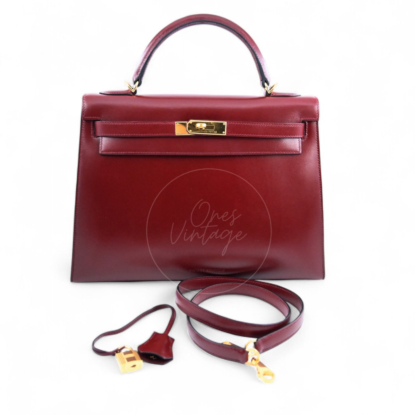 [Pre-Owned] Hermes Kelly 32 Rouge H Box GHW Stamp Square G