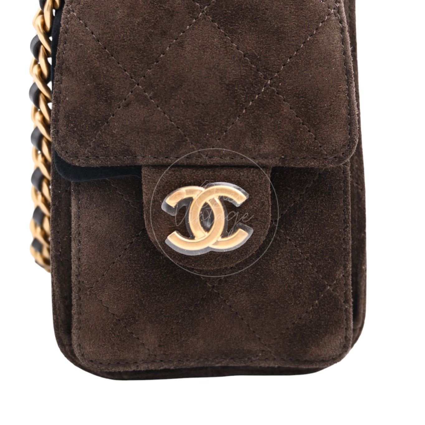 [Unused] Chanel Mini Suede Calfskin 25 Gold Metal  Dark Brown Handbag