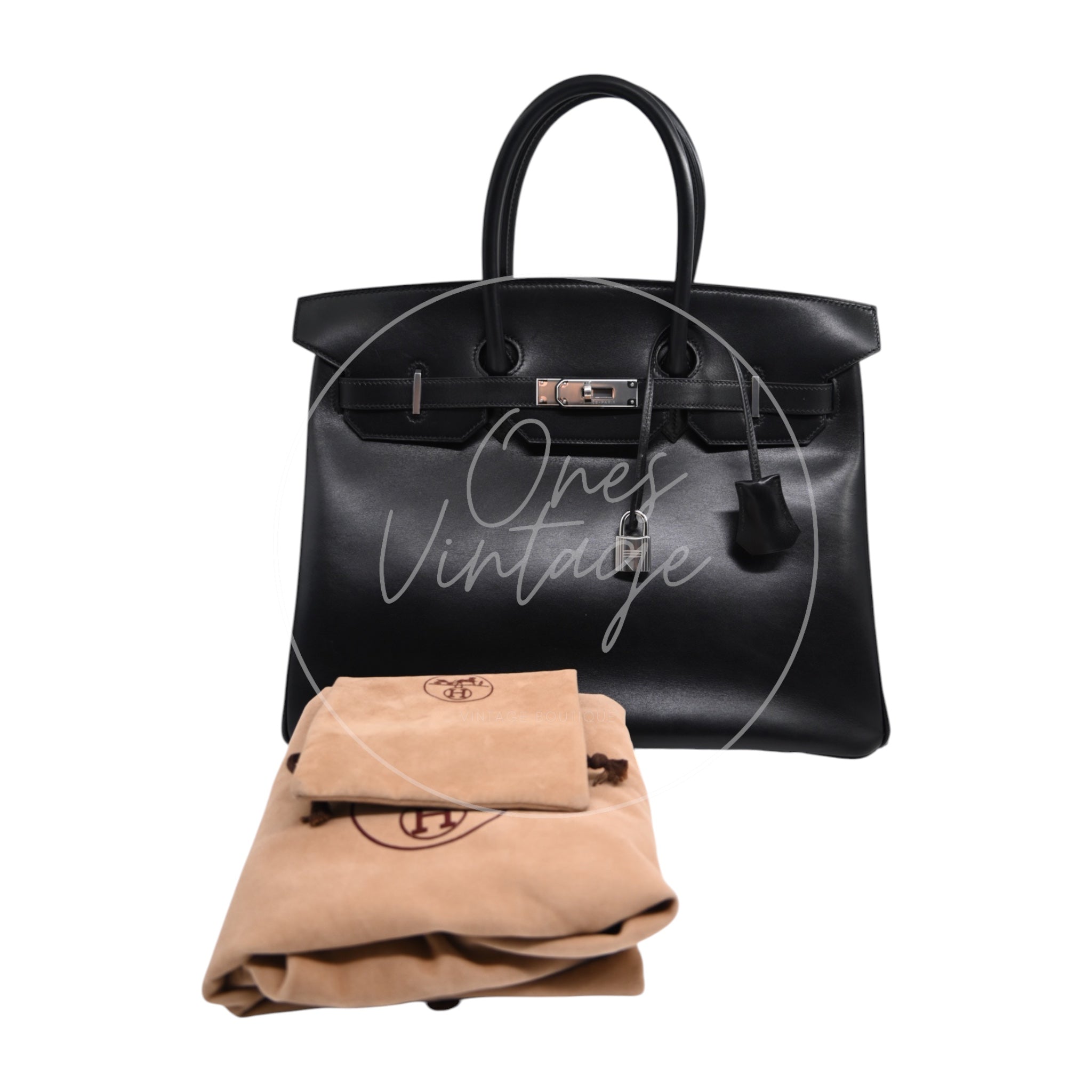 [pre-owned] Hermes Birkin 35 Box Black Stamp Square C PHW