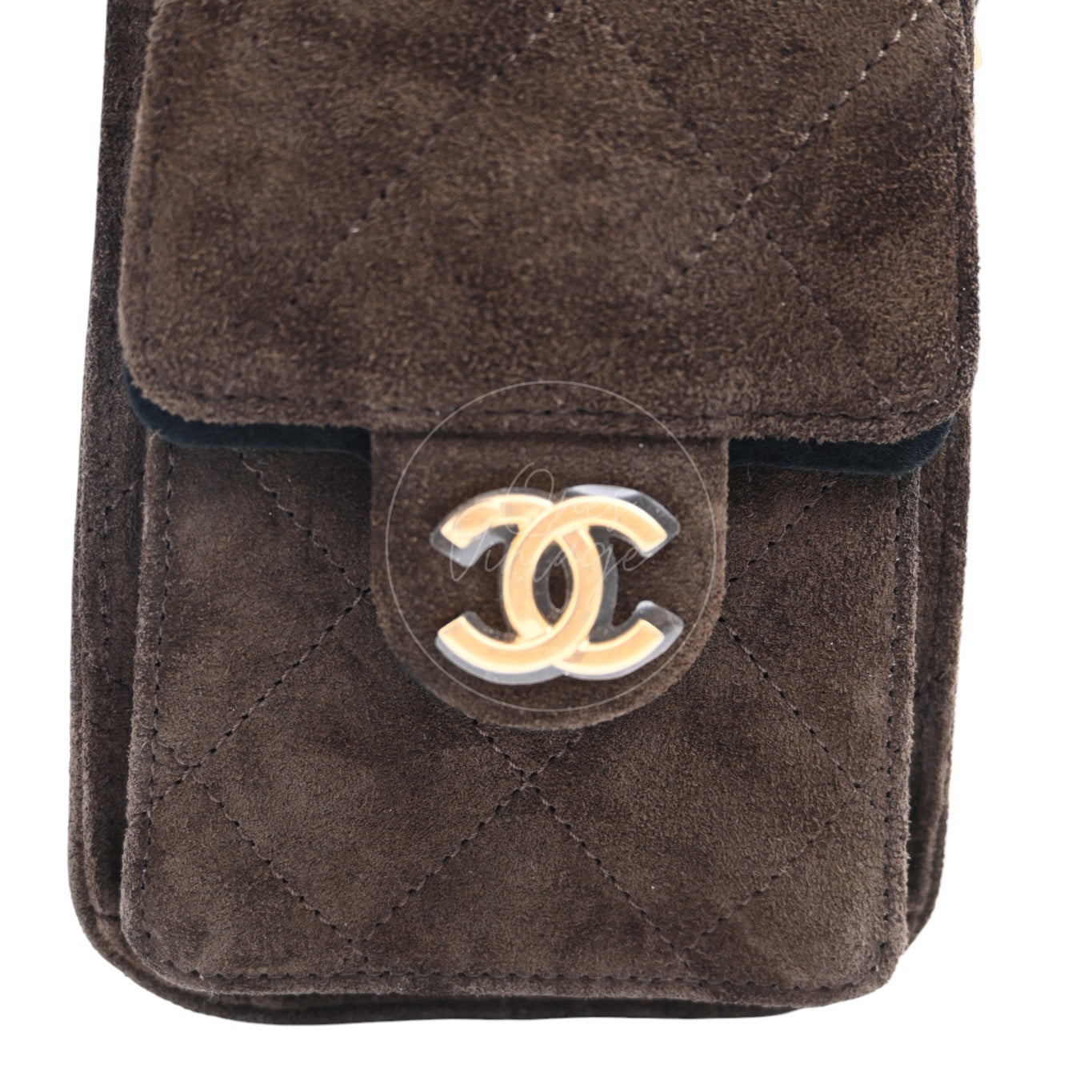 [Unused] Chanel Mini Suede Calfskin 25 Gold Metal  Dark Brown Handbag