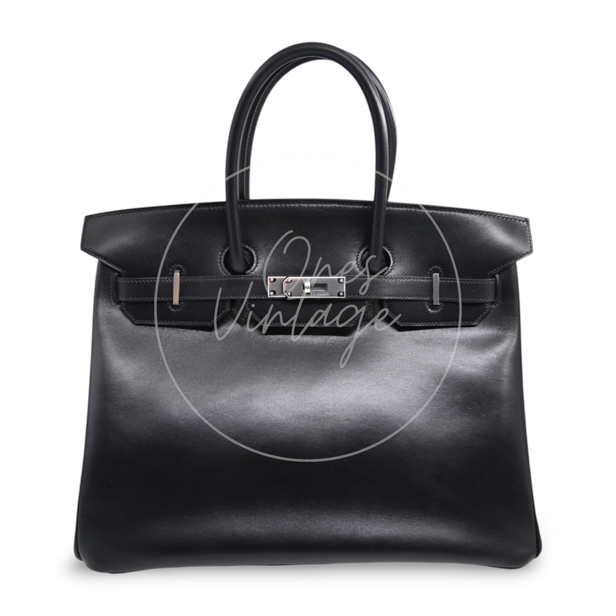 [pre-owned] Hermes Birkin 35 Box Black Stamp Square C PHW