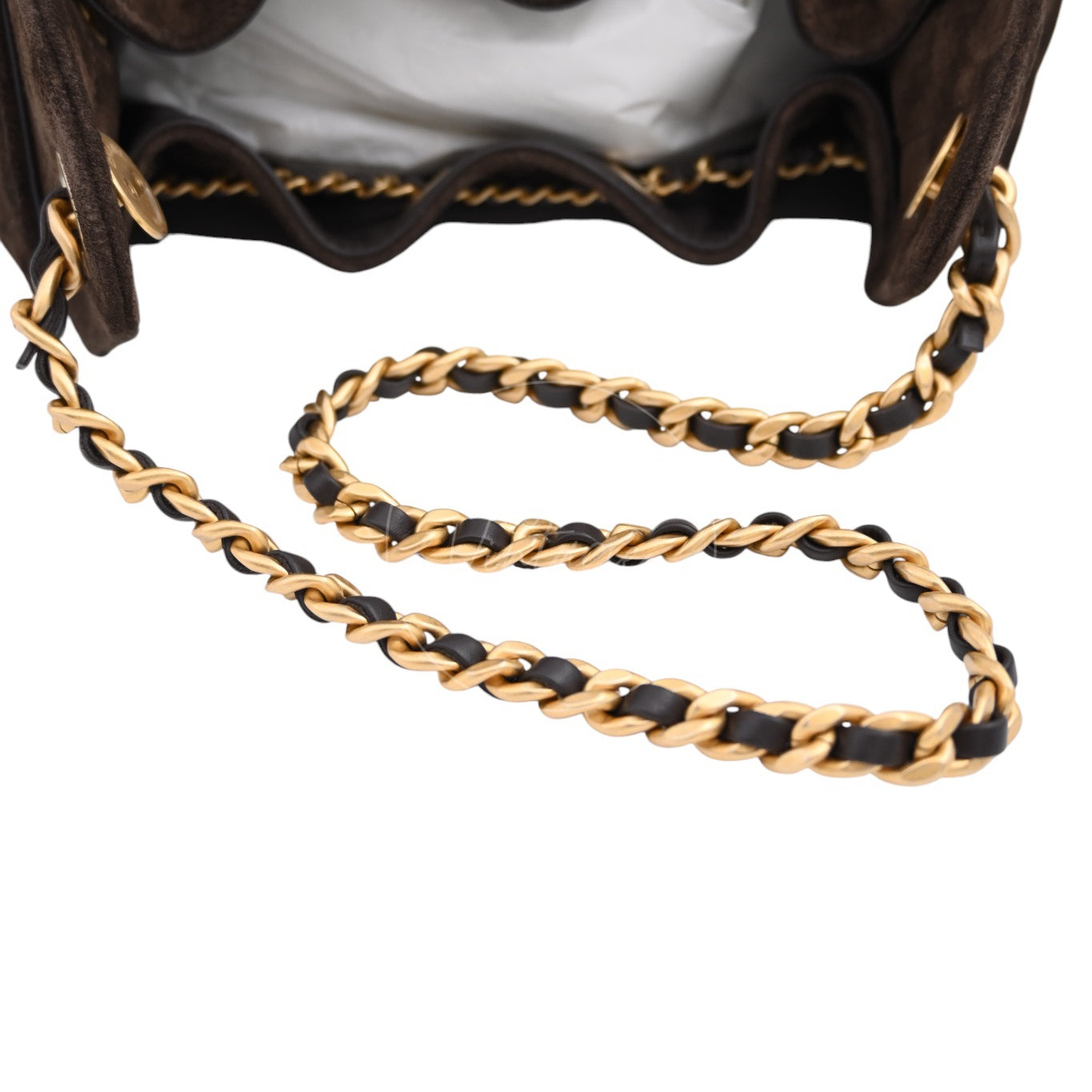 [Unused] Chanel Mini Suede Calfskin 25 Gold Metal  Dark Brown Handbag