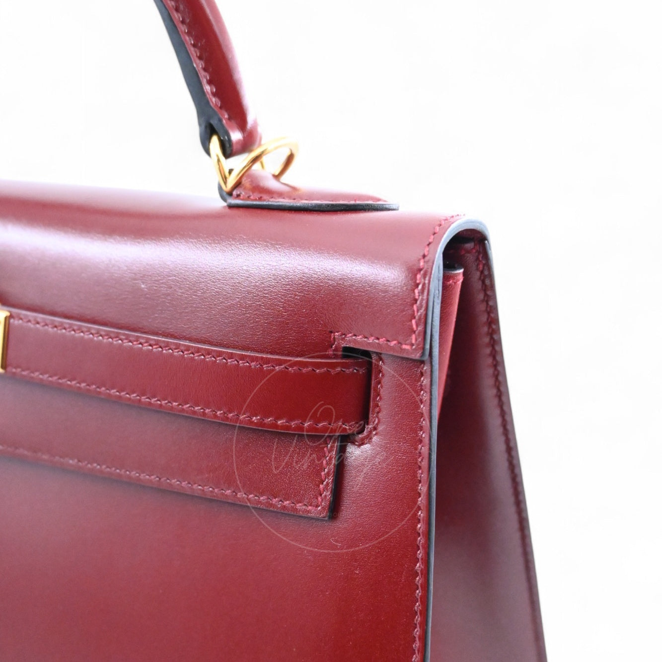 [Pre-Owned] Hermes Kelly 32 Rouge H Box GHW Stamp Square G