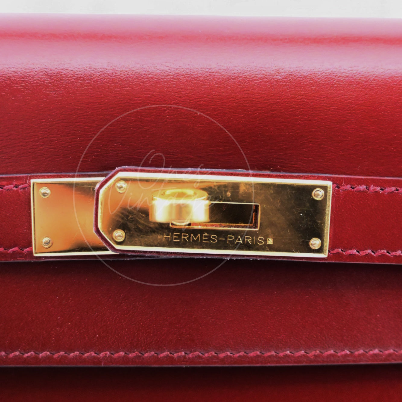[Pre-Owned] Hermes Kelly 32 Rouge H Box GHW Stamp Square G
