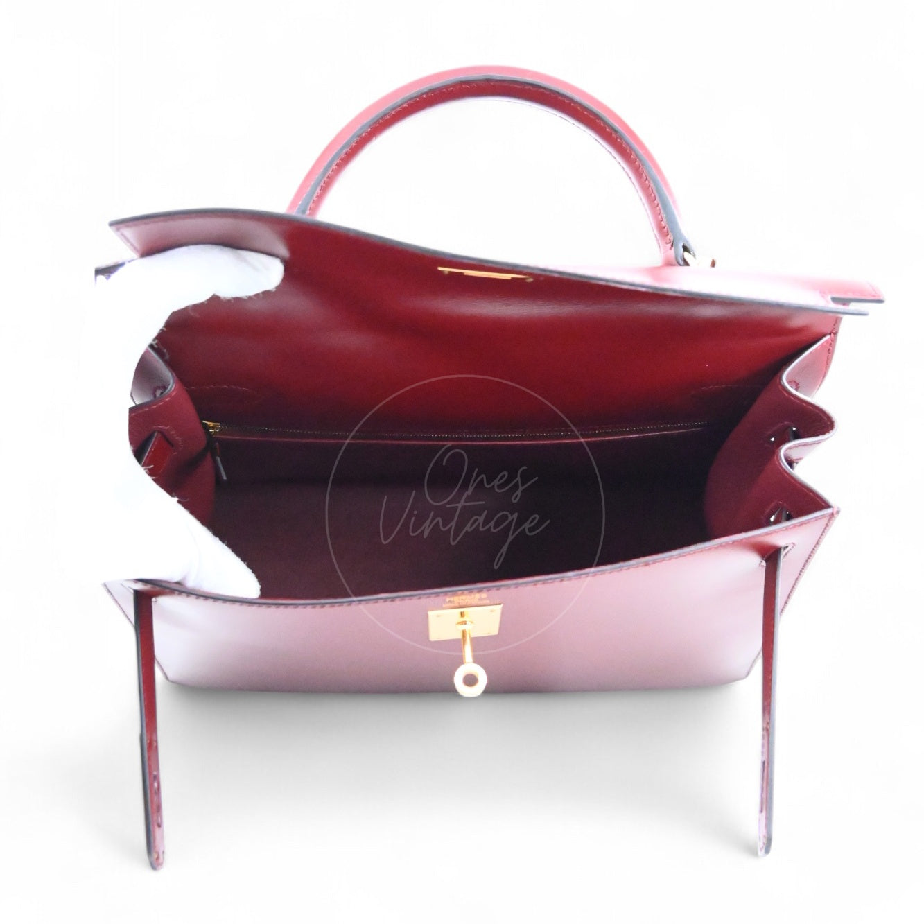 [Pre-Owned] Hermes Kelly 32 Rouge H Box GHW Stamp Square G